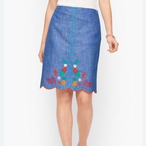 Talbots Embroidered Linen Cotton Skirt Size 20wp A-line Floral Coastal
